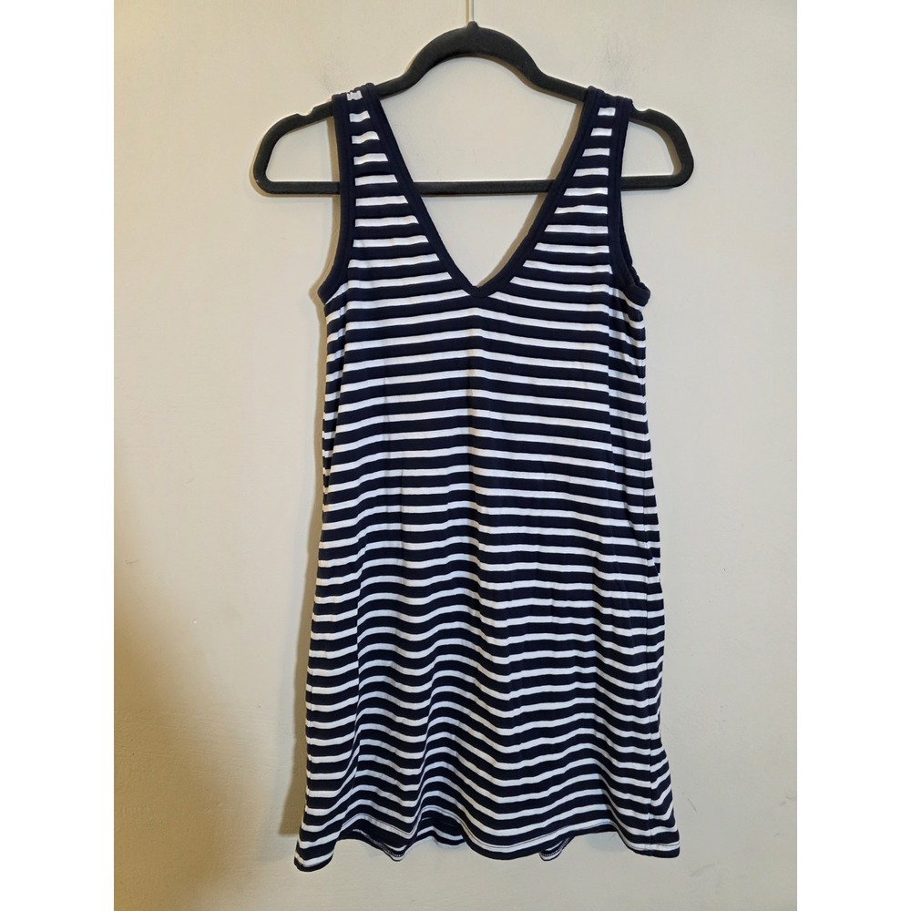 Everlane Women's Size XS Blue/ White Cotton V-Neck Striped Pullover Tank Dress